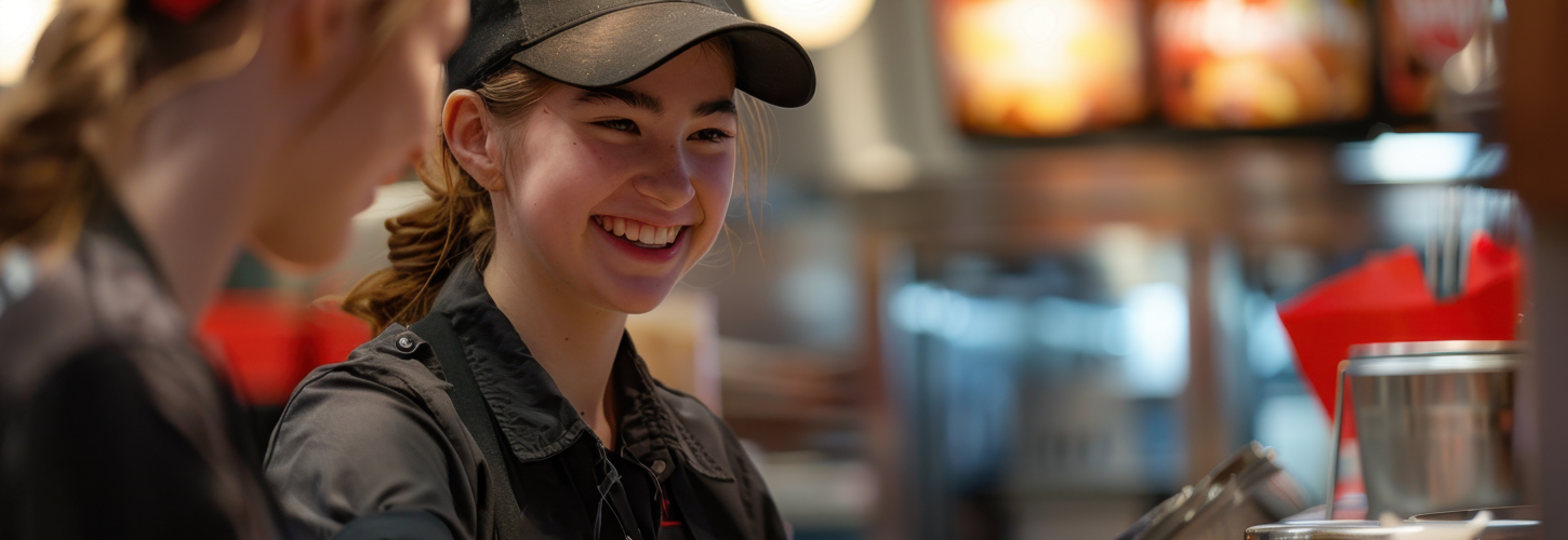 teen girl working in fast food restaurant