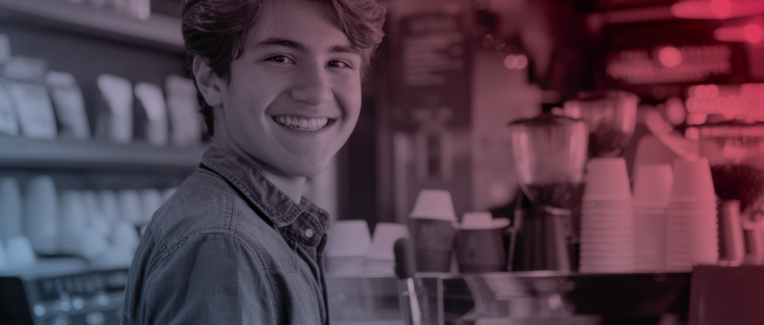 teen male working at coffee shop