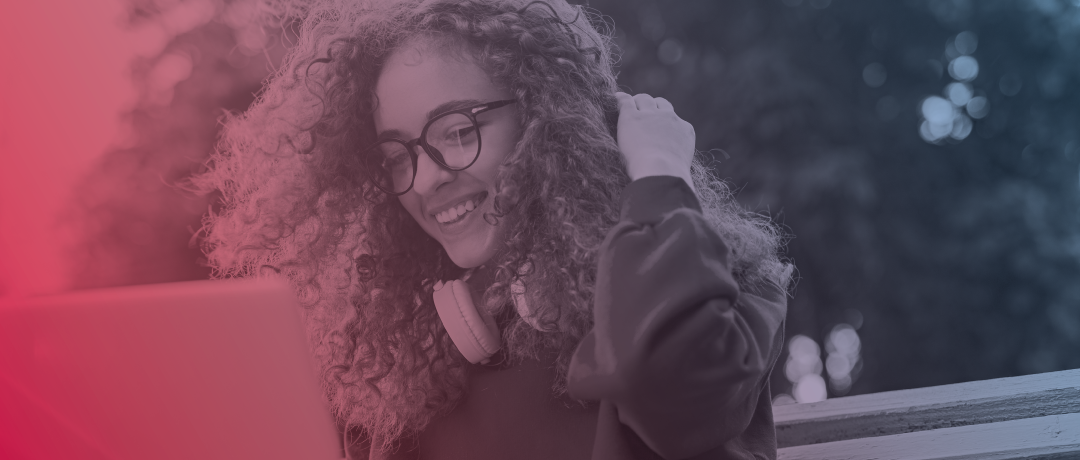 female student wearing headphones