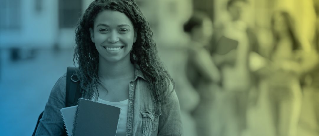 female student carrying books