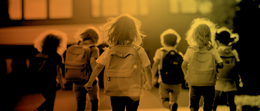 Kids walking to school with backpacks