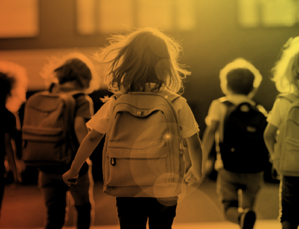 Kids walking to school with backpacks