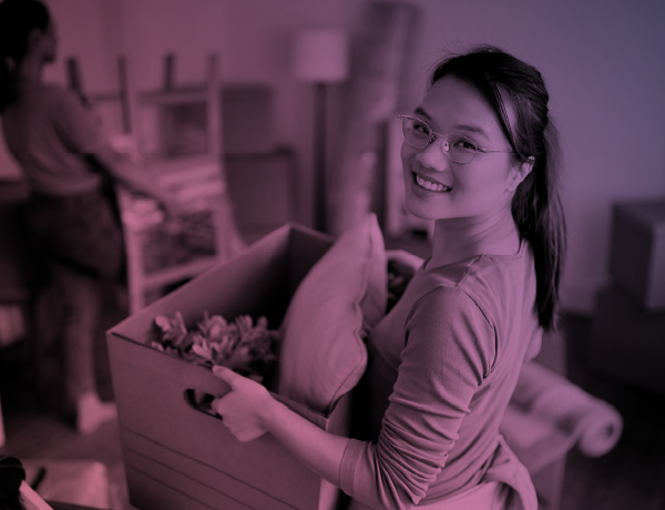 young woman moving in to appartment