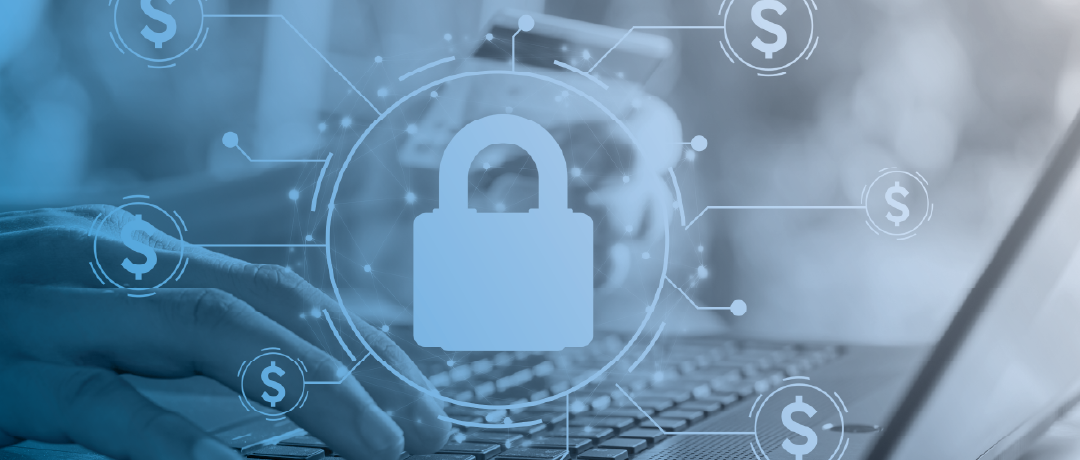 person at laptop with credit card and a lock graphic
