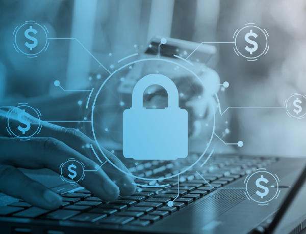person at laptop with credit card and a lock graphic